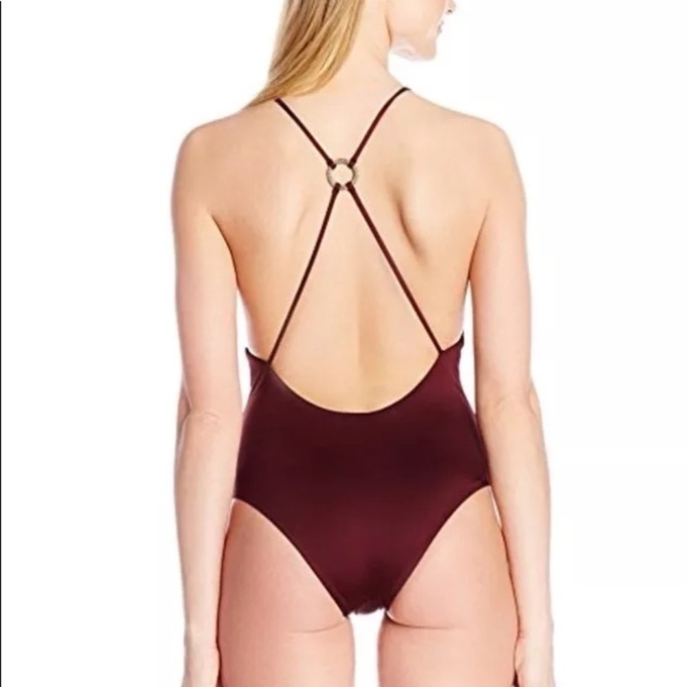 Dolce Vita Solid One Piece Cross Back Swimsuit - Picture 3 of 6